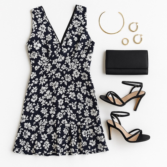 Ramy Brook Dresses & Skirts - RAMY BROOK NEW YORK Navy & White Floral Sleeveless Ruffle Hem Dress – Size 4